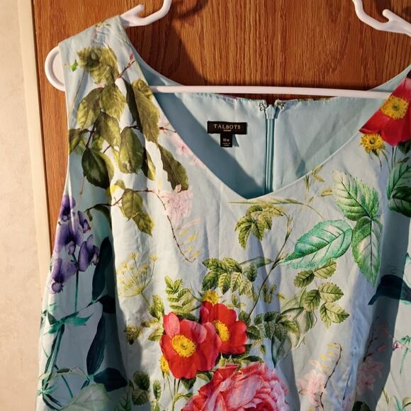 Talbots 18W Floral Cotton Midi Dress Vneck Sleeveless Pockets Quietlux Resort - Picture 2 of 8